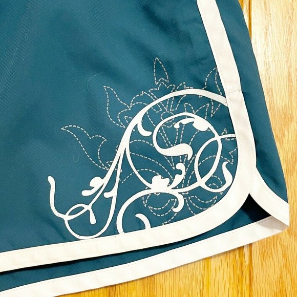 Athleta Small Teal Green Blue White Trim Attached Liner Athletic Shorts - Picture 3 of 4